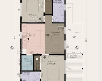 750 sq ft Garage Conversion Floor Plan – 2 Bedroom, 2 Bath, Modern ADU Layout