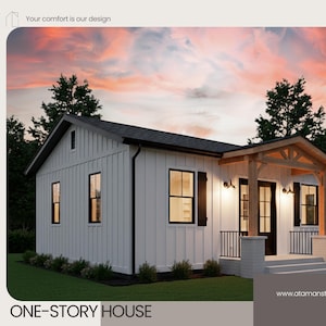 800 Sq Ft 2 Bedroom House Plan – Small Home / ADU Design, 1 Bath, Open Kitchen Living, 30x28 ft Layout