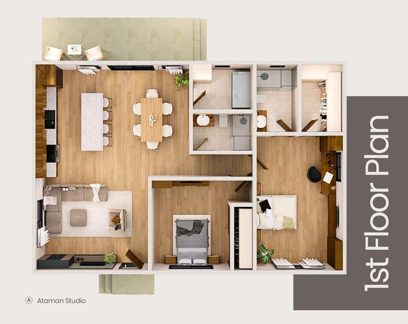 Image showcasing 1200 Sq Ft Small House Plan - 2 Bedroom 2 Bath Modern Home Layout (42 ...