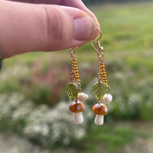 Autumn Fairy Mushroom Earrings | cottagecore fairycore | falltime dangly earrings