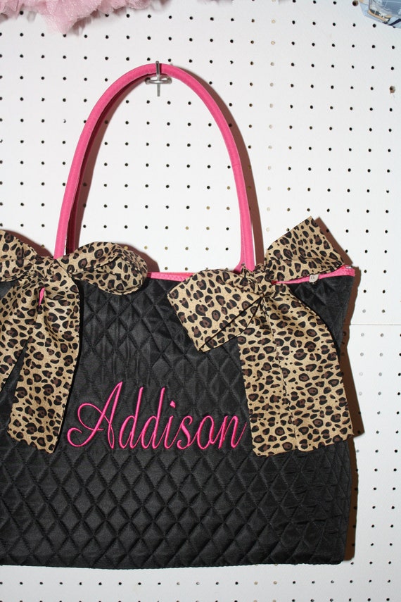 Leopard Cotton Quilted Tote Bag Pink