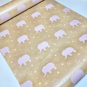 Wrapping Paper Baby Pink Elephant 50CM Wide Eco Friendly, 100% Recycled Kraft | Recyclable, Sustainable, Plastic Free Gift Wrap
