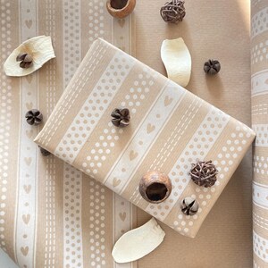 Wrapping Paper White Hearts Stripes 50CM Wide Eco Friendly, 100% Recycled Kraft | Recyclable, Sustainable, Plastic Free Gift Wrap