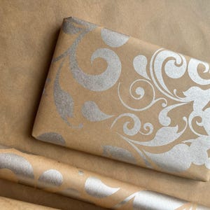 Wrapping Paper Silver Swish 50CM Wide Eco Friendly, 100% Recycled Kraft | Recyclable, Sustainable, Plastic Free Gift Wrap