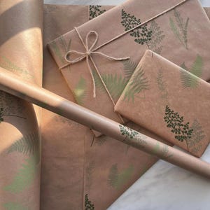 Wrapping Paper Botanical Leaves 50CM Wide Eco Friendly, 100% Recycled Kraft | Recyclable, Sustainable, Plastic Free Gift Wrap
