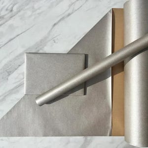 Wrapping Paper Metallic Silver Lined 50CM Wide Eco Friendly  100% Recycled Kraft   Recyclable  Sustainable  Plastic Free Gift Wrap