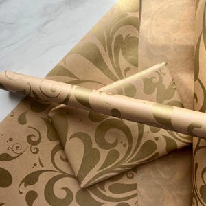 Wrapping Paper Gold Swish 50CM Wide Eco Friendly  100% Recycled Kraft   Recyclable  Sustainable  Plastic Free Gift Wrap