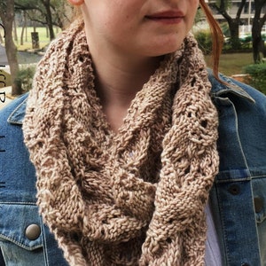 Infinity scarf KNITTING PATTERN,lace cowl knitting pattern,reversible cowl knitting pattern,women,beige cowl,worsted weight,taupe,knit