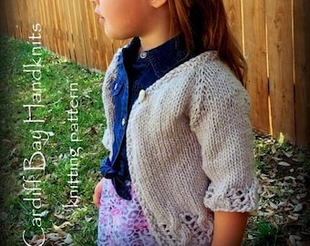 KNITTING PATTERN girls cardigan,cables,knit top down,girls jumper pattern,openwork,spring cardigan,girls,raglan sleeve,flower girl cover up