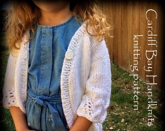 Knitting Pattern girls top down cardigan,cables,girls jumper pattern,top down,girls sweater pattern,girls white cardigan, easy knit,Arabella