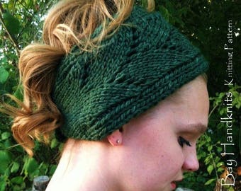 KNITTING PATTERN Knit Head Wrap,Knit Ear Warmer,knit headband,lace,openwork,green,gray,aran weight,buttoned,teens,women,gift for her
