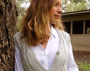 Vest KNITTING PATTERN women,waistcoat knitting pattern,cabled vest knitting pattern,knit vest with Celtic knot,Celtic inspired knitting,gray