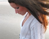 KNITTING PATTERN, knit lace cardigan, knit jumper,knit shrug,women,teens,cropped,open weave,flutter sleeves,short sleeve,lace,gray,silver,