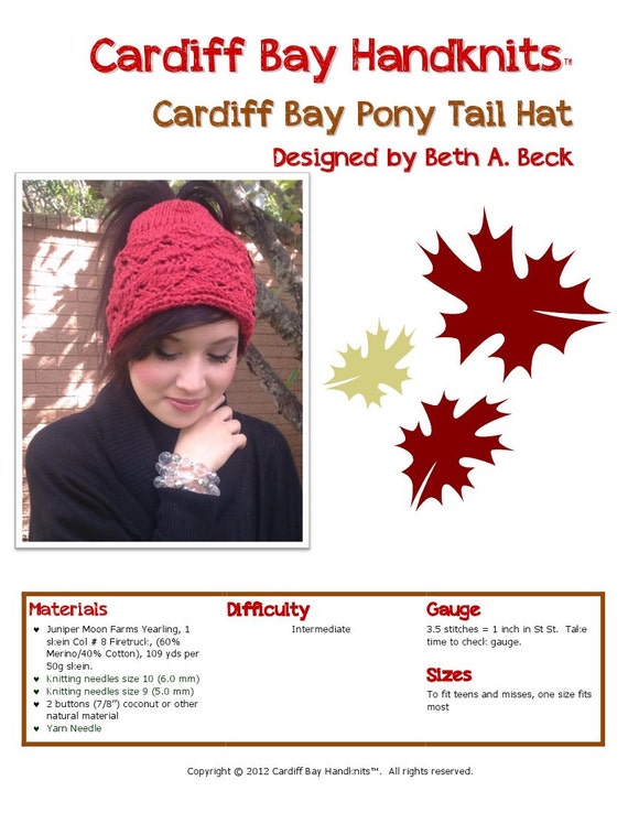 KNITTING PATTERN Ponytail Hat,messy Bun Hat,teens,women Knit  display picture 2
