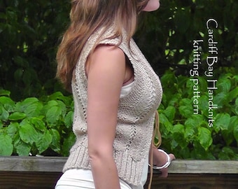 Knitting Pattern women’s knit vest,knit lace waistcoat,fitted openwork vest,teens knit vest,lace up, v neck,sleeveless tank,beige