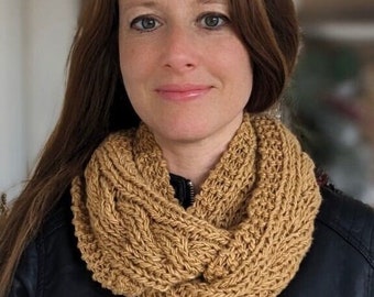 KNITTING PATTERN, reversible cabled cowl, chunky knit infinity scarf, advanced beginner knitting,reversible cables knitting, gift for her