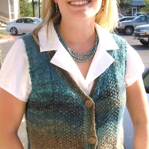 Vest KNITTING PATTERN women,Noro Silk Garden,wool,women waistcoat knitting pattern,blue,teal,sweater vest,easy knit,fall,gift for her,fitted image 2