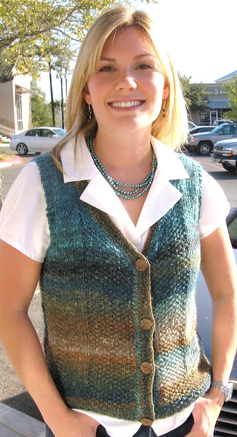 Vest KNITTING PATTERN women,Noro Silk Garden,wool,women waistcoat knitting pattern,blue,teal,sweater vest,easy knit,fall,gift for her,fitted image 2