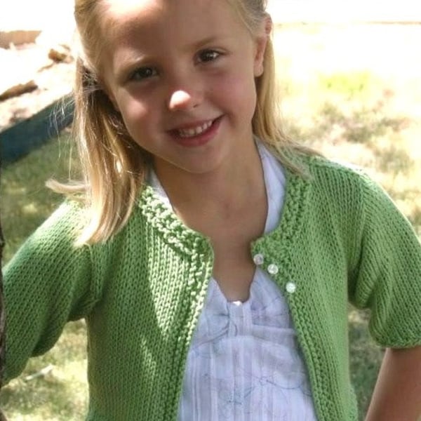 Girls cardigan KNITTING PATTERN,girls jumper knitting pattern,girls sweater knitting pattern,dk yarn,shrug,green,easy to knit,light worsted