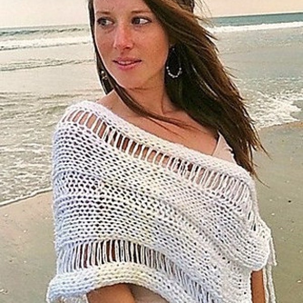 Knitting Pattern womens knit shoulder wrap,knit capelet pattern,easy to knit,women,teens,swim cover up,white,open weave poncho,gift for her,
