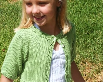 KNITTING PATTERN girls cardigan,sweater,shrug,cropped,girls,flower girls,half sleeve,short sleeve,jumper,special occasion,back to school