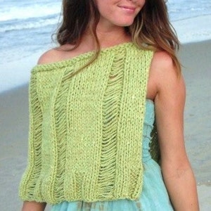 Knitting pattern,knit shoulder wrap,women,easy to knit,swim cover up,drop stitches,open weave capelet, apple green, turquoise, sequins,teens image 5