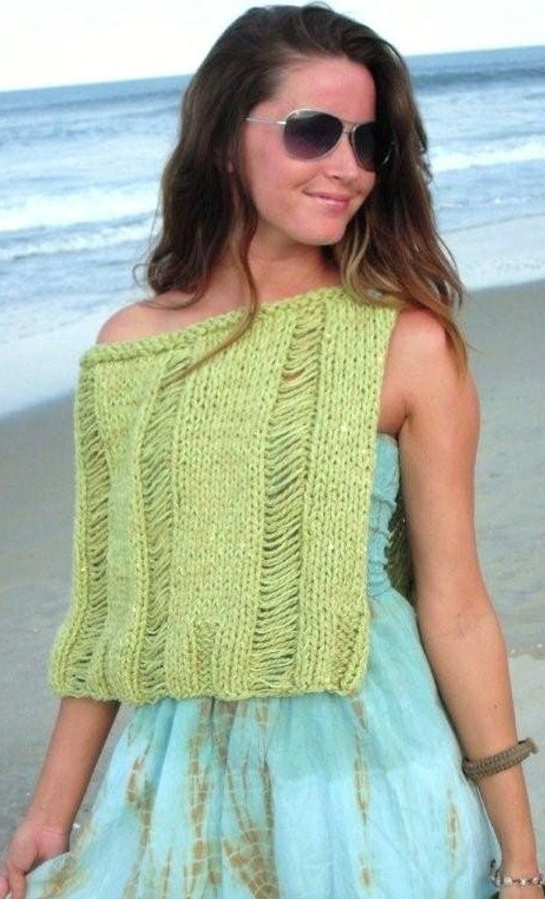 Knitting pattern,knit shoulder wrap,women,easy to knit,swim cover up,drop stitches,open weave capelet, apple green, turquoise, sequins,teens image 5