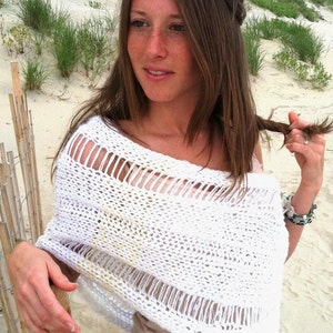 Patrón de tejido capelet para mujer, envoltura de hombro con patrón de punto, mujeres, adolescentes, playa, encubrimiento, poncho, calado, punto caído, corbatas de hombro, blanco, punto