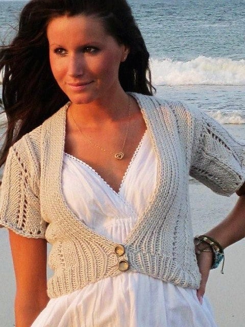 KNITTING PATTERN,Knit openwork cardigan,shrug,women,teens,cropped,open weave,flutter sleeves,short sleeve,lace,gray,silver,quick to knit,