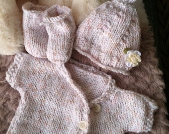 KNITTING PATTERN preemie cardigan,preemie hat knitting,preemie beanie, cross over cardigan,preemie booties,cream,white,preemie slippers