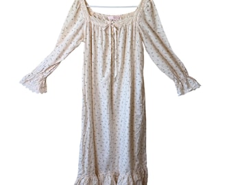 Vintage Victorias Secret Floral Nightgown Peach Blue Lace Ruffle Cottagecore S