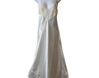 VTG Victoria's Secret Bridal Gold Label Chemise de nuit en satin transparent ivoire en dentelle S
