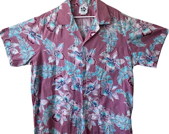 Hilo Hattie Men 3XL Camp Shirt Purple Floral Orchid Cotton Hawaii Aloha Beach