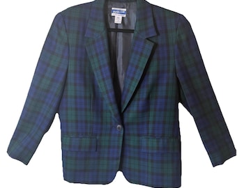 Vintage Pendleton 100% Virgin Wool Tartan Plaid 2- Button Jacket Women Sz 12 P