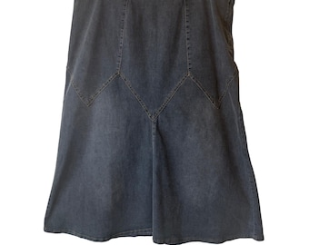 Denim Midi Skirt Blue A Line Flare Plus Size Y2K 16W Boho Western Stretch