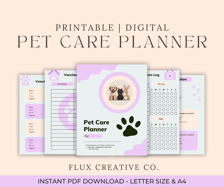 Pet Care Planner | Printable & Digital PDF | Pet Information Sheet, Vet ...