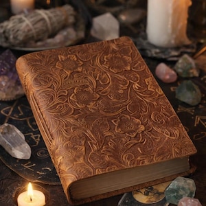 Leather Grimoire – 400 Pages • Hand-Sewn Binding • Embossed Cover