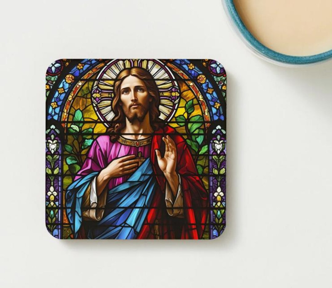 Sacred Heart of Jesus Coaster Set – Spiritual Drink Coasters Set 4 - Etsy