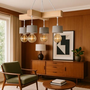 Handcrafted Wooden Chandelier - Farmhouse Lighting for Big Dining Room