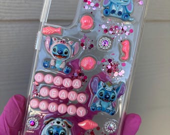 Hand Decorated Stitch Phone Case with Glitter Charms