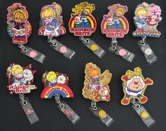 Retro Rainbow Badge Reel: Glitter ID Holder Clip
