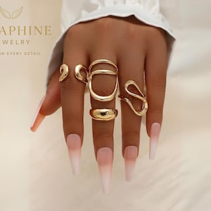 Chunky Gold Statement Ring Set | Bold Adjustable Rings | Modern Minimal Jewelry