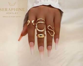 Chunky Gold Statement Ring Set | Bold Adjustable Rings | Modern Minimal Jewelry