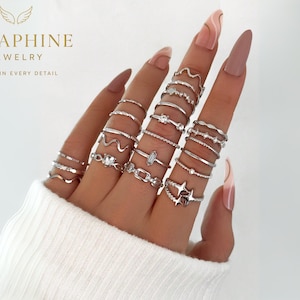 Adjustable Silver Stacking Ring Set,16pcs Minimalist Jewelry