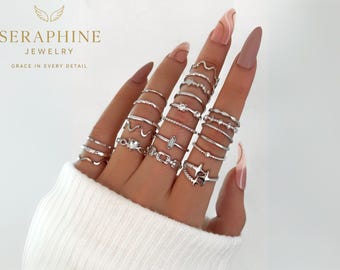 Adjustable Silver Stacking Ring Set,16pcs Minimalist Jewelry