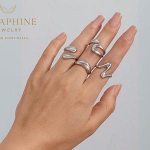 Chunky Silver Abstract Ring Set | Modern Adjustable Rings | Minimal Sculptural Jewelry