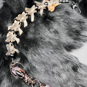 Real Fox Vertebrae & Sacrum Wall Hanger | Amethyst Skull Pendant, Black Tourmaline | Handmade Gothic Bone Oddity