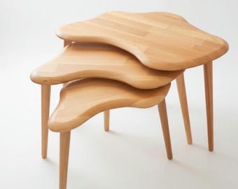 Massivholz Couchtisch Set - Skandinavisches Modernes Dekor