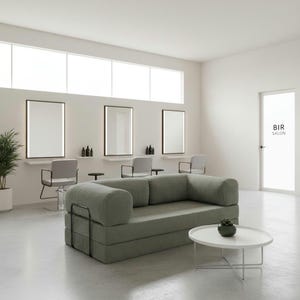 Sage Green Corduroy Sofa: Modern Scandinavian Two-Seater
