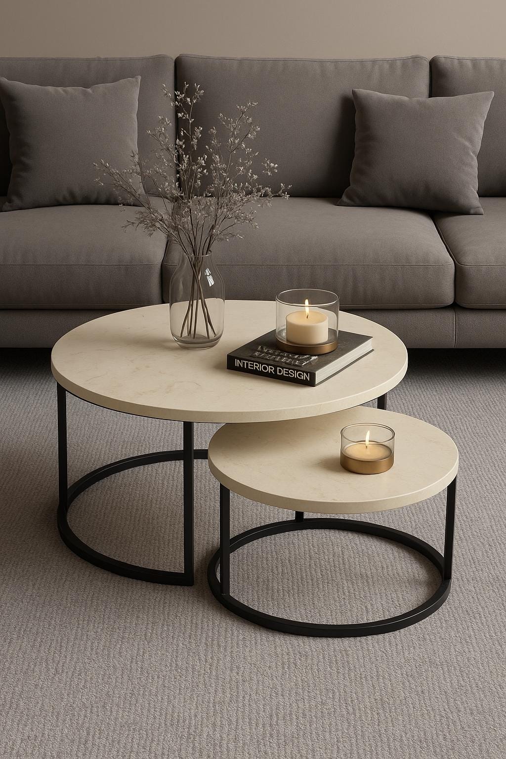 Modern Nesting Coffee Table Set: Round Wood Top, Black Metal Frame - Etsy